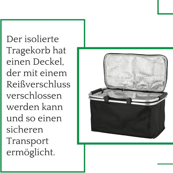 Produktbild Novaliv Einkaufskorb faltbar mit Kühlfunktion 30 Liter SCHWARZ Isolierkorb mit gepolsterten Tragegri
