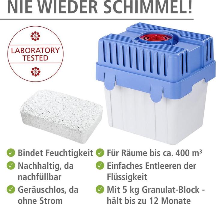 Productafbeelding Wenko Maximex vochtvreter met 5 kg granulaatblok, ruimteontvochtiger, houdt tot 8 l vocht vast (100 m²)
