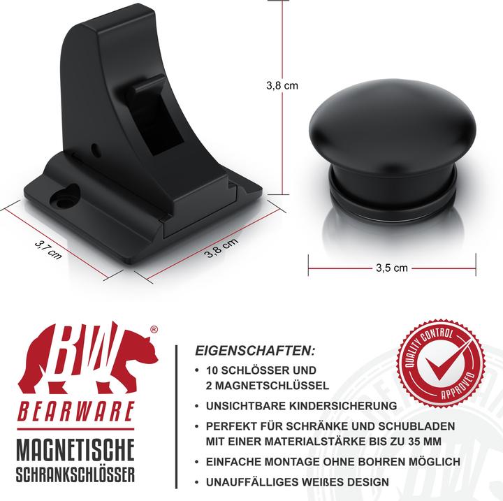 Produktbild Bearware Kindersicherung Magnetisches Schrankschloss 10er, 2 Schlüssel, kindersicher, für Schrank & Schublade