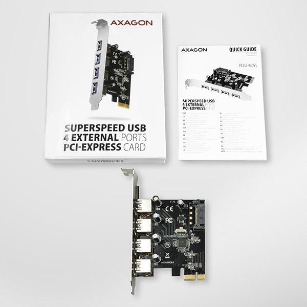 Image du produit Axagon PCEU-430VL Contrôleur PCIe 4x port USB 3.2 GEN 1, UASP, chipset VIA
