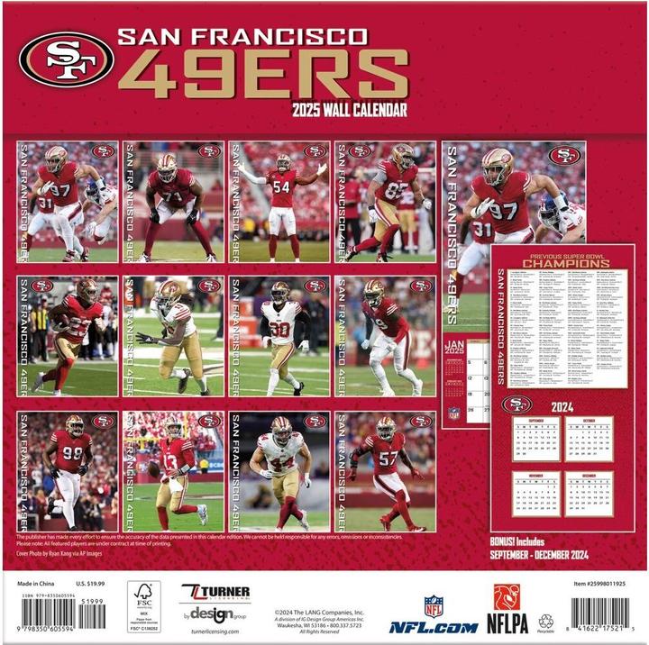 Actual product image NFL - San Francisco 49ers - 30.5 x 30.5 cm team wall calendar 2025 (30.5 x 30.5 cm, French, Italian, Spanish, German, English)
