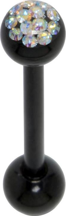 Bijouteria Zungenpiercing (PVD Beschichtung (schwarz), Chirurgenstahl 316L, Epoxiharz, Kristall)