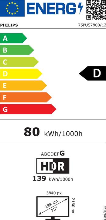 Energie-Label Philips 75PUS7800/12 (75", PUS7800, QLED, 4K, 2025)