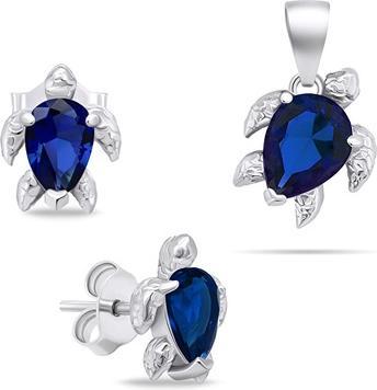 Brilio Playful silver jewelry set with zircons Turtle SET233WB (earrings, pendant)