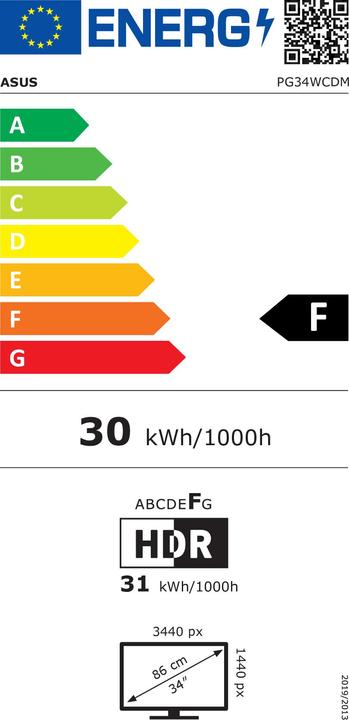 Energy Label ASUS ROG Swift PG34WCDM (3440 x 1440 pixels, 34")