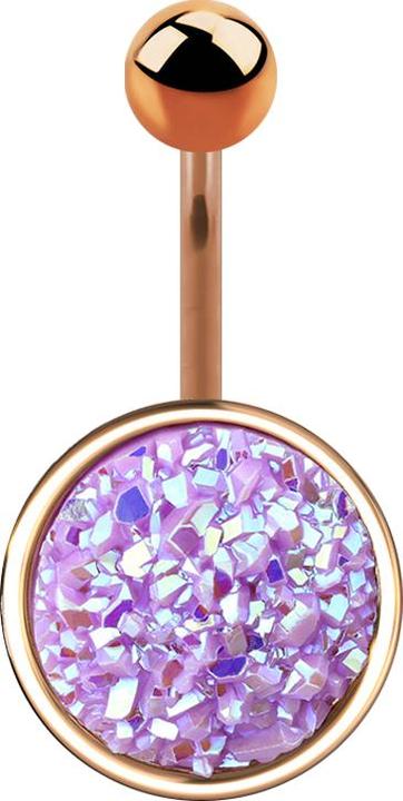 Star Piercing Banane rosegold mit Druse Stein hellviolett (Chirurgenstahl 316L, Messing)