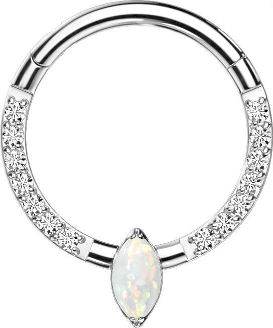 Immagine prodotto Star Piercing Anello micro segmento con cerniera in argento cristalli frontali argento ovali opali bianchi (senza ottone, Titanio G23)