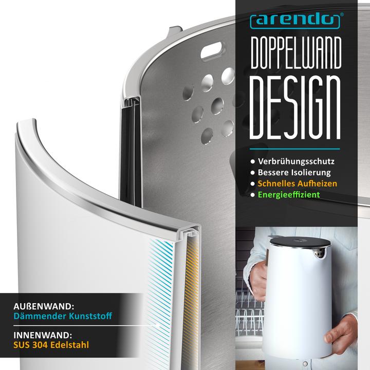 Actual product image Arendo Wasserkocher 1,5 L Edelstahl, Warmhaltefunktion, Temperatureinstellung, Griff in Holzoptik, 2200 W (1.50 l)