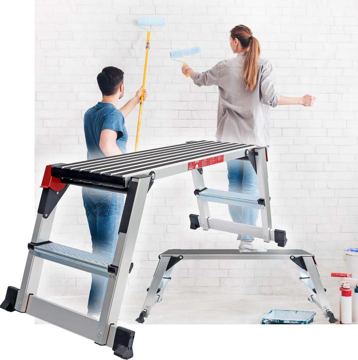 Produktbild Wiltec Alu Arbeitsplattform klappbar mobile Arbeitsbühne Tritthocker Gerüstturm (Arbeitsplattform, 126.50 cm)