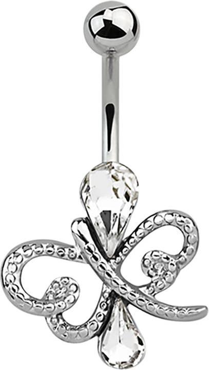 Star Piercing Banane silber Schmetterling mit Kristalltropfen silber (ohne Messing, Chirurgenstahl 316L)