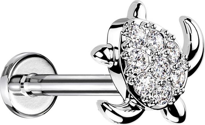 Star Piercing Micro Labret Innengewinde silber Schildkröte Kristalle silber (Messing, Chirurgenstahl 316L)