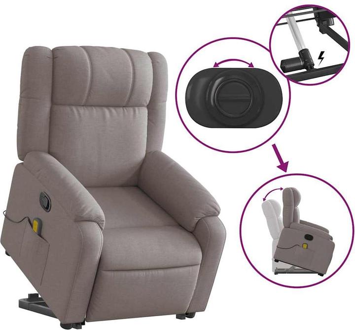 Immagine prodotto VidaXL Poltrona massaggiante Poltrona stand-up Poltrona TV Poltrona relax Poltrona Tessuto Taupe