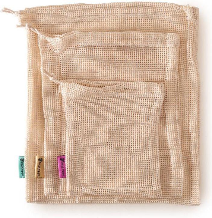 Image du produit Wild & Stone Sacs en filet pour fruits et légumes en coton bio, réutilisables, lot de 3
