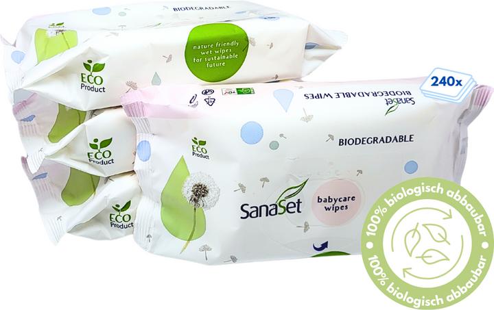 SanaSet Baby Feuchttücher (mit Aloe Vera, Kamille & Olivenöl) - biologisch abbaubar, ECO (240 Stück)