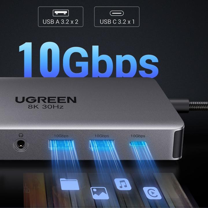 Produktbild Ugreen HUB CM681 15978 13in1 USB-C - 2x USB-A 3.2 / 2x USB-A 3.0 / USB-C 3.2 / 2x HDMI / DisplayPort (USB-C, 13 Ports)