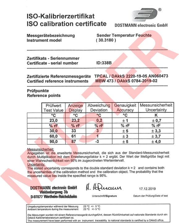 Image du produit TFA ThermoHygroSender Certificat d'étalonnage