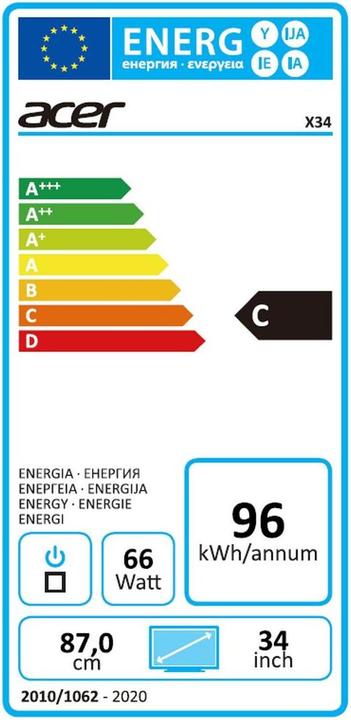 Label énergétique Acer Prédateur X34P (3440 x 1440 pixels, 34")