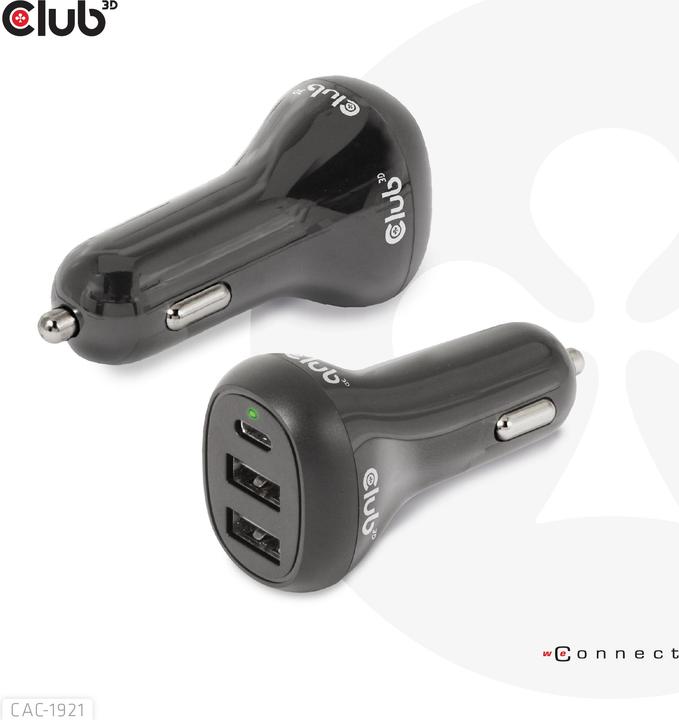 Actual product image Club 3D Club3D USB Car Charger 1xUSB C, 2xUSB A, 36W, 12/24V retail