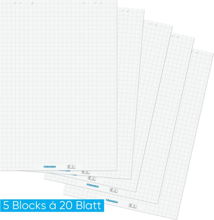 Image du produit Franken Bloc flipchart, 20 feuilles, quadrillé, 680 x 980 mm blanc, blanchi sans chlore, 80 g/qm