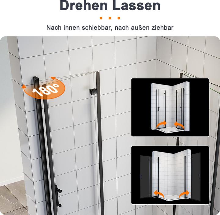 Produktbild SONNI Black Duschfalttür Eckeinstieg Duschkabine 100x100 cm Duschabtrennung Duschabtrennung Nano 6mm (100 cm, 100 cm, 195 cm)