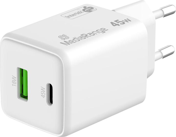 MediaRange Ladegerät 43W 2-Port 1x USB-A/1x USB-C GaN, weiss (43 W)