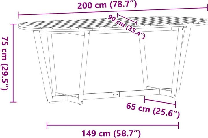 Produktbild VidaXL Garten-Esstisch Oval 200x90x75 cm Massivholz Akazie (200 cm)