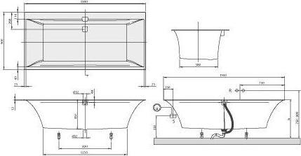 Image du produit Villeroy & Boch Système balnéo V&B SQUARO EDGE 12 m BW R-eck 1900x900 Tech. Pos 1 we (240 l, 190 cm, 90 cm)