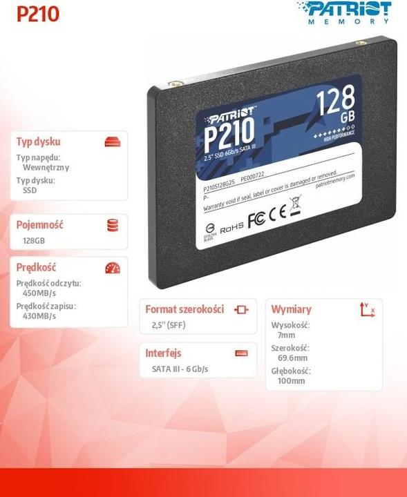 Actual product image Patriot P210 Serial ATA III (128 GB, 2.5")