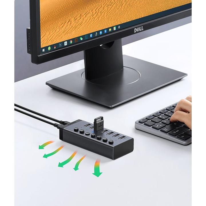 Productafbeelding Ugreen multifunctionele HUB 7in1 USB Type C - 7x USB Type A 3.0 PD DC 12V grijs (CM481) (USB-C, 8 Havens)