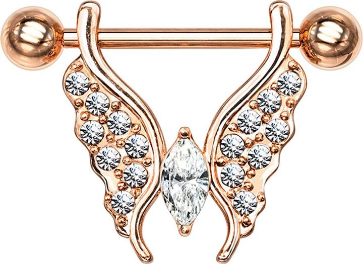 Produktbild Star Piercing Barbell rosegold Schmetterling mit Kristallen silber (Messing, Chirurgenstahl 316L)