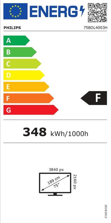 Energie-Label Philips Dis Public 75 75BDL4003H/00 H-Line (3840 x 2160 Pixel, 75")