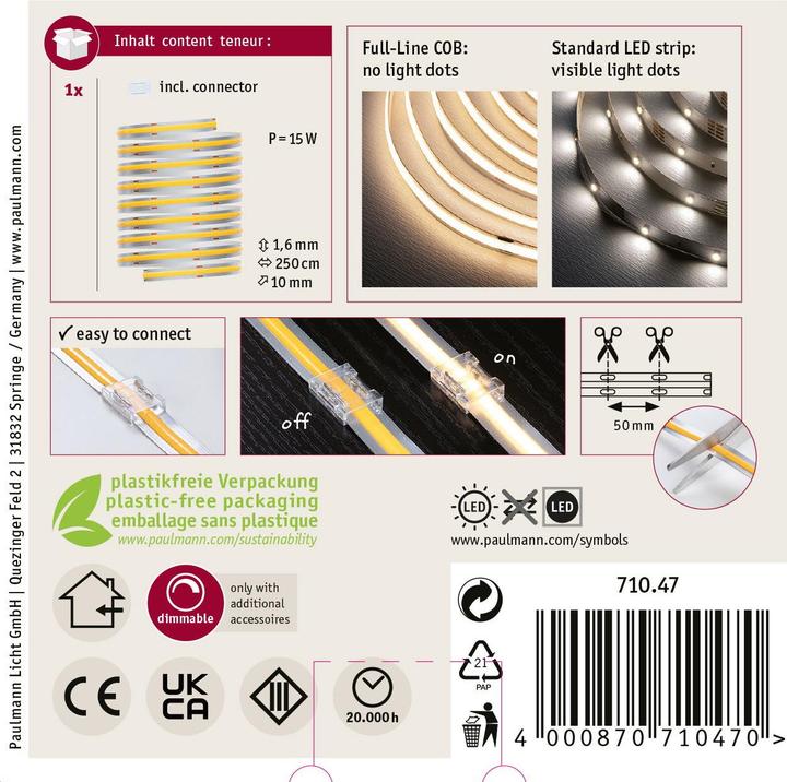 Produktbild Paulmann MaxLED 500 Full-Line COB Stripe (Warmweiss, 250 cm, Indoor)