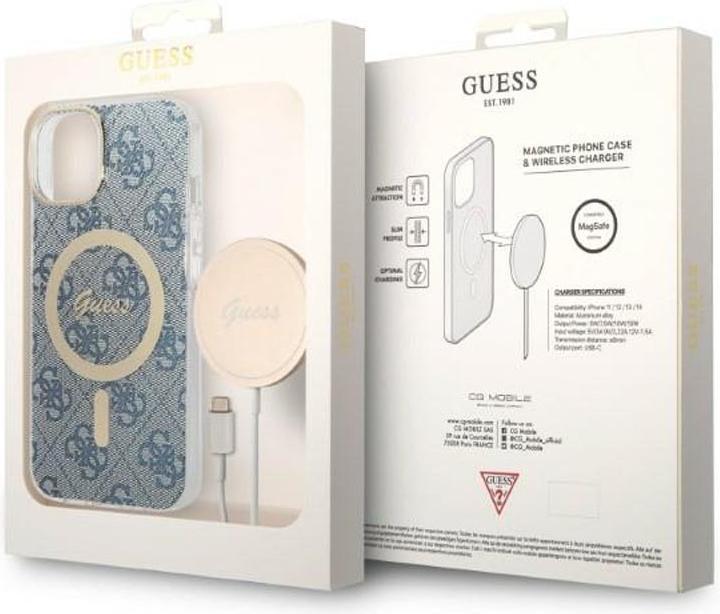 Image du produit Guess Zestaw GUBPP14SH4EACSB Etui+ chargeur iPhone 14 6,1" niebieski/blue hard case 4G Print MagSafe (Apple iPhone 14, Apple iPhone 13)