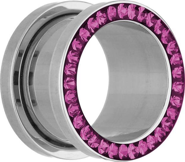 Produktbild Star Piercing Flesh Tunnel silber mit Kristall fuchsia und Epoxy Schutzschicht (ohne Messing, Chirurgenstahl 316L)