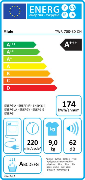 Energie-Label Miele TWR 700-80 CH (9 kg, Links, CH-Stecker)