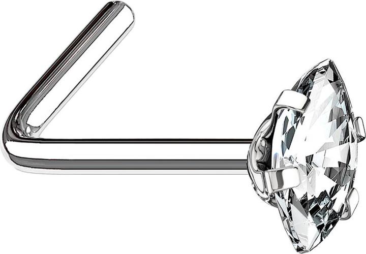 Star Piercing Nasenstecker gewinkelt silber Oval Kristall silber gefasst (ohne Messing, Chirurgenstahl 316L)