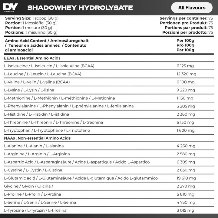 Nutritional values and ingredients DY Nutrition Shadowhey Hydrolysate (Cookies & Cream, 1 pcs., 2270 g)