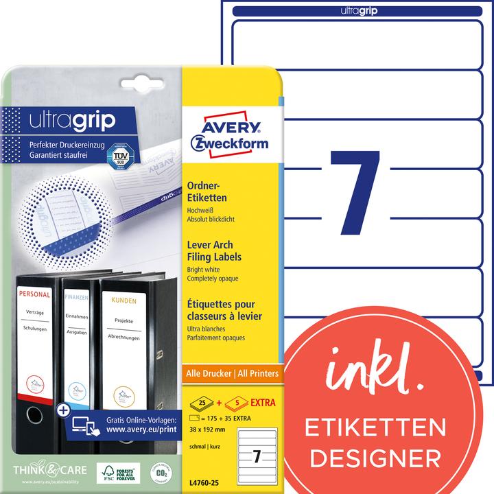 Produktbild Avery L4760-25 Etiketten 38x192mm