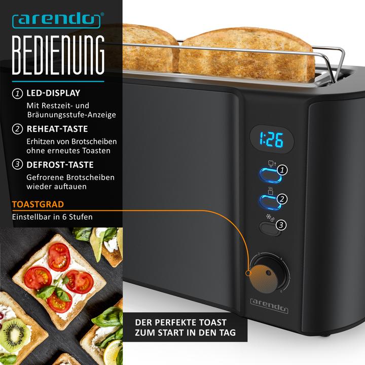 Produktbild Arendo Frühstücks Set, Edelstahl Wasserkocher 1,5l Temperaturwahl & 2-Scheiben Langschlitz Toaster, Schwarz (1.50 l)