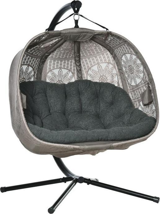 Produktbild Swisshandel24 Hängesessel für 2 Personen mit Gestell, mit Kissen, Blumen-Strickstoff, Stahl (240 kg)