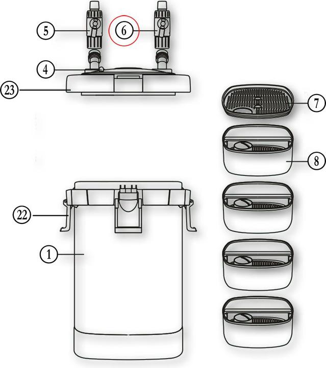 Produktbild SunSun HW-504 505 Aussenfilter Ersatzteil Einlassventil Auslassventil Adapter