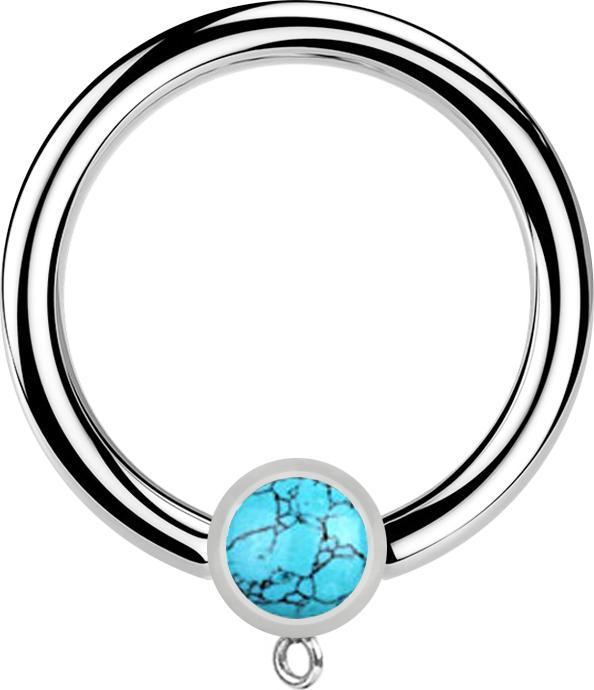 Star Piercing Micro Closure Ring silber mit Zylinder Türkis Stein Ring für Anhänger (Mineralisch, Chirurgenstahl 316L, ohne Messing)