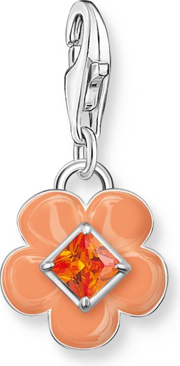 Thomas Sabo Charm-Anhänger Blume mit Orangenem Stein Silber (925er Silber, Emaille)