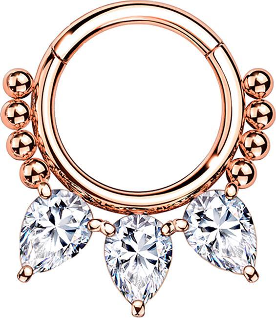 Star Piercing Micro Segmentring klappbar rosegold Kugeln und drei tropfen Kristalle (Chirurgenstahl 316L, ohne Messing)