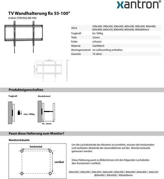 Immagine prodotto Xantron Strongline-900 (Muro, 100", 100 kg)