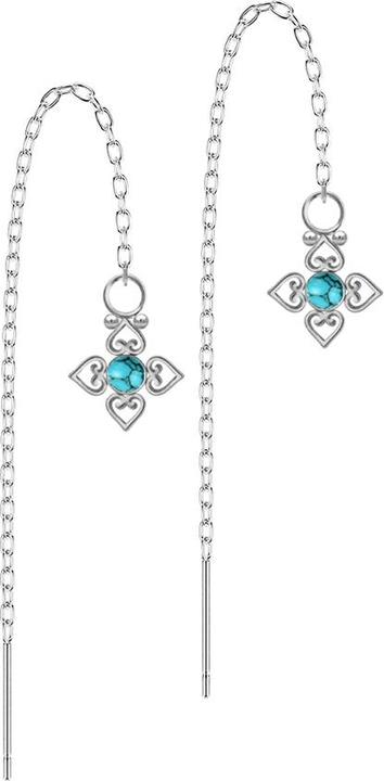 Image du produit Star Piercing Ohrstecker silber freifallende Kette Türkis Stein vier filigrane Herzen (sans laiton, Minéral, Acier chirurgical 316L)