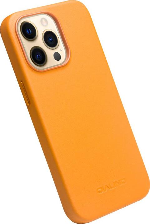 Actual product image QiAlino Coque cuir véritable (compatible MagSafe) Orange (Apple iPhone 14 Pro Max)