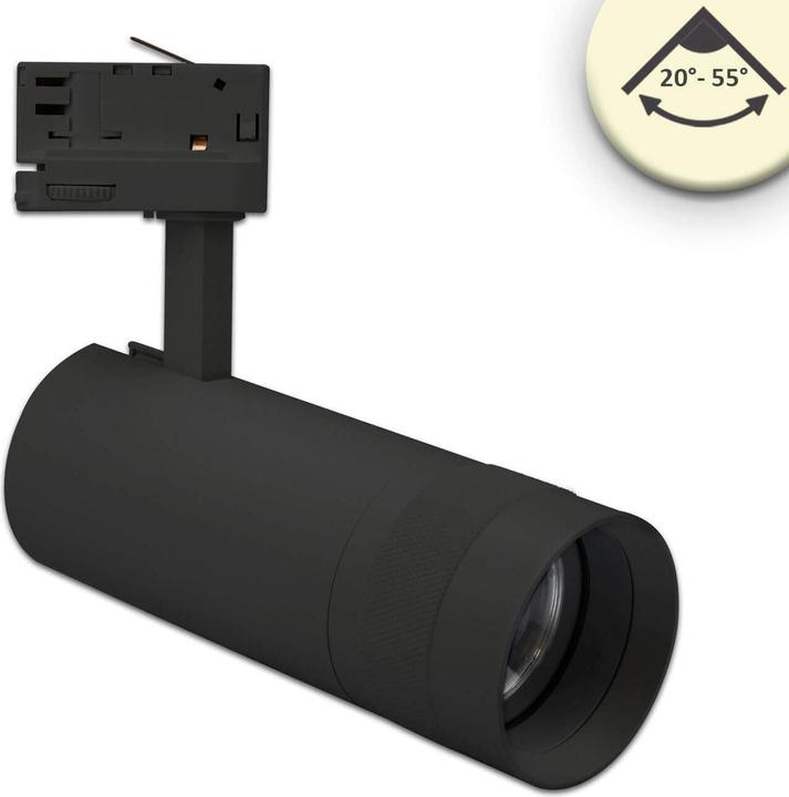 Actual product image Isoled 3-PH track spotlight, focusable, 24W, 20°-55°, black matt, 3000K