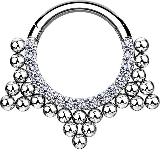 Immagine prodotto Star Piercing Anello a micro segmenti incernierato in argento con cristalli e perline triangolo (Acciaio chirurgico 316L, senza ottone)
