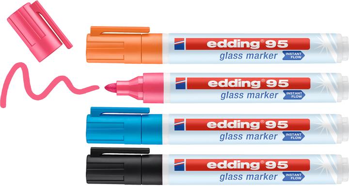 Produktbild Edding Glassboardmarker-Set (Pink, Schwarz, Orange, Hellblau, 3 mm, 4 x)